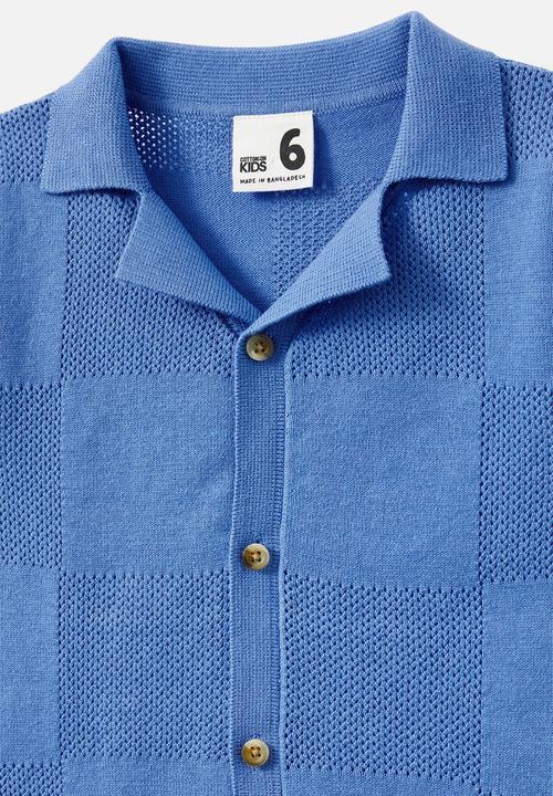 Cotton On - Knitted Short Sleeve Shirt - Deep Sea Blue