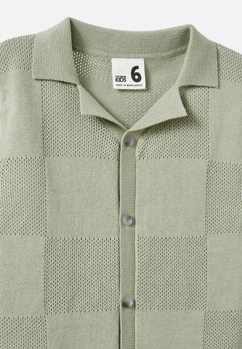 Cotton On - Knitted Short Sleeve Shirt - Deep Sage