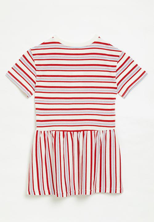 Cotton On - Willow short sleeve dress - vanilla/varisty red & dawn blue stripe