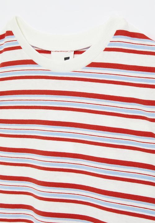 Cotton On - Willow short sleeve dress - vanilla/varisty red & dawn blue stripe