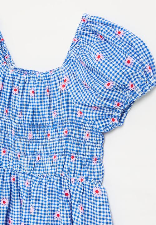 Cotton On - Emerson puff sleeve dress - harbour blue/floral gingham