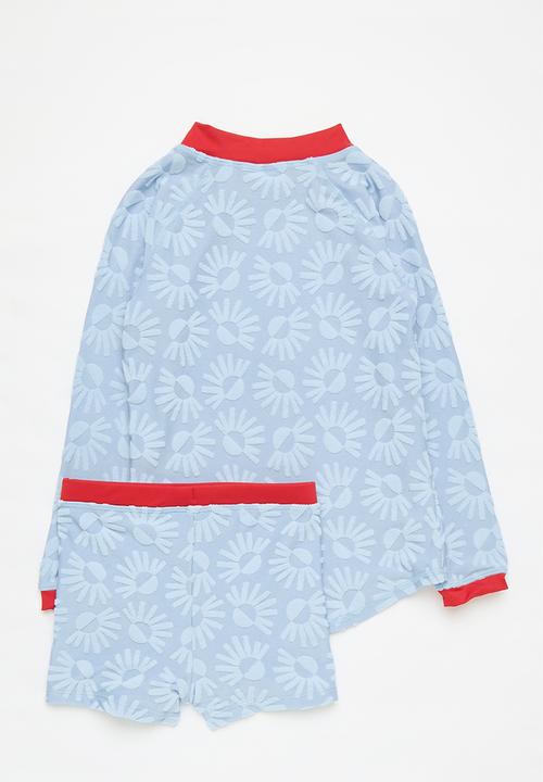 Cotton On - Flynn Long Sleeve Raglan Rash Vest & Billy Boyleg Swim Trunk Pack - Dawn Blue/Sun Rays