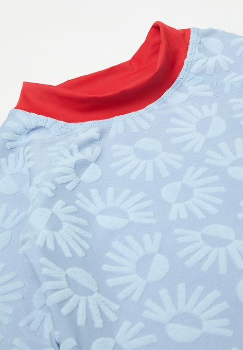 Cotton On - Flynn Long Sleeve Raglan Rash Vest & Billy Boyleg Swim Trunk Pack - Dawn Blue/Sun Rays