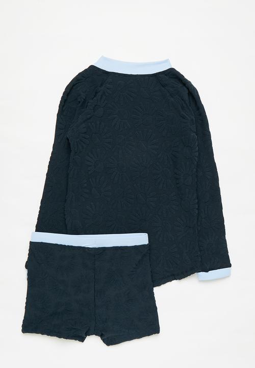 Cotton On - Flynn Long Sleeve Raglan Rash Vest & Billy Boyleg Swim Trunk Pack - Squid Ink/Sun Rays