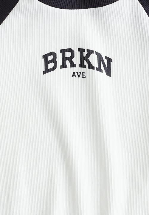 H&M - Ribbed cotton top - white/brkn ave 