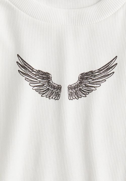 H&M - Ribbed cotton top - white/wings 