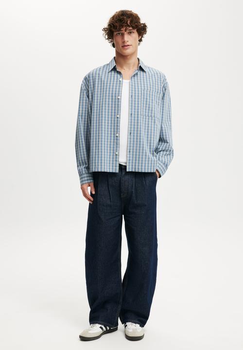 Cotton On - Hampton Long Sleeve Shirt - Blue Micro Check