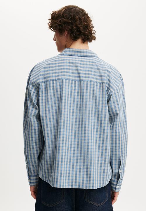 Cotton On - Hampton Long Sleeve Shirt - Blue Micro Check
