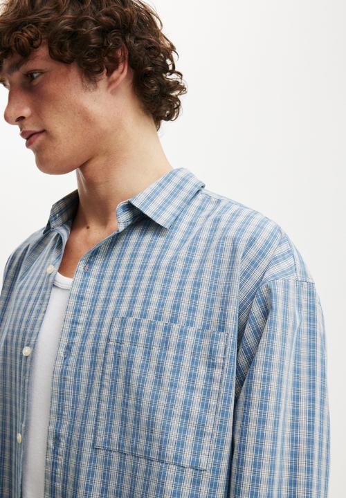 Cotton On - Hampton Long Sleeve Shirt - Blue Micro Check