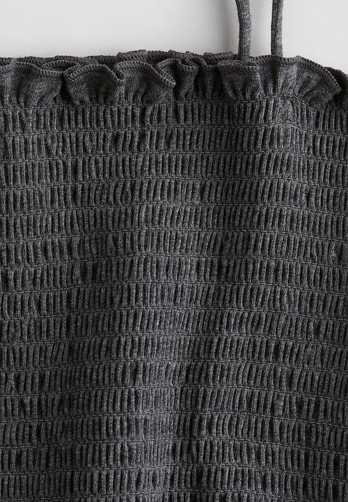 H&M - Smocked crop top - dark grey 