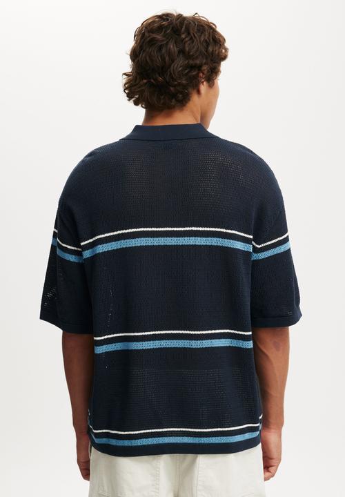 Cotton On - Knitted Polo - Navy Stripe