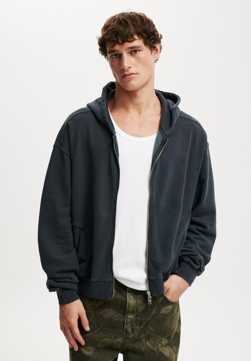 Cropped Zip Up Hoodie - Washed Black8