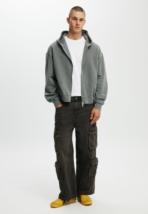 Cropped Zip Up Hoodie - Slate Stone