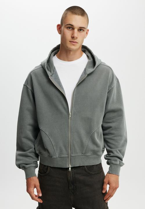 Cropped Zip Up Hoodie - Slate Stone