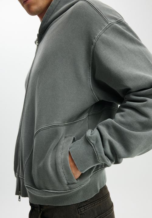 Cropped Zip Up Hoodie - Slate Stone