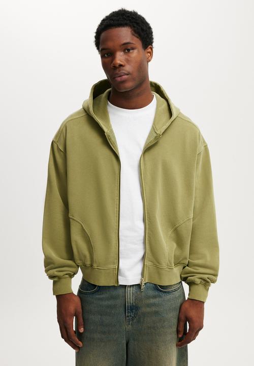 Cropped Zip Up Hoodie - Grass Green