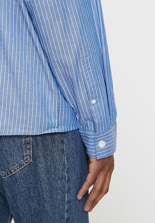 Cotton On - Hampton Long Sleeve Shirt - Blue Oxford Stripe