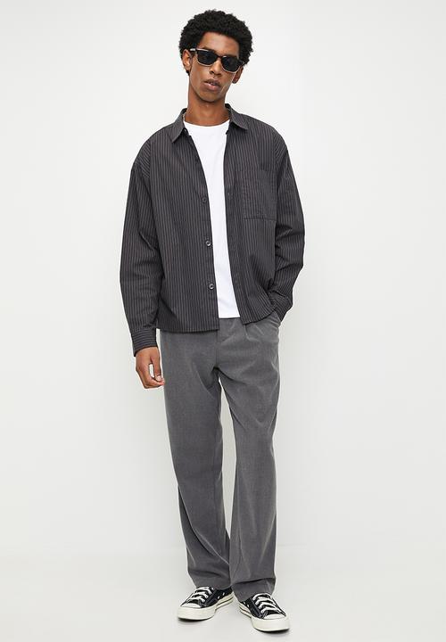 Cotton On - Hampton Long Sleeve Shirt - Grey Oxford Stripe