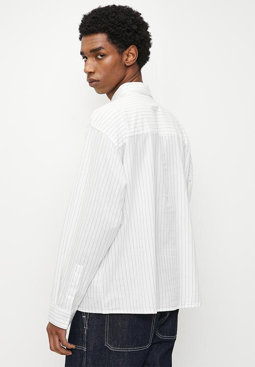 Cotton On - Hampton Long Sleeve Shirt - White Black Stripe