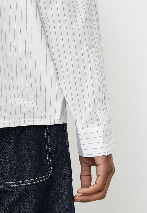 Cotton On - Hampton Long Sleeve Shirt - White Black Stripe