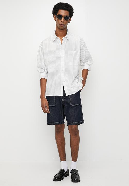 Cotton On - Hampton Long Sleeve Shirt - White Black Stripe