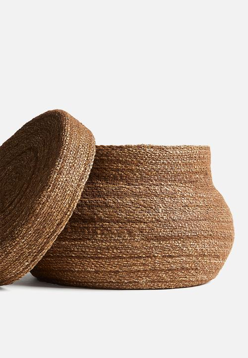 H&M - Handmade straw box - brown striped