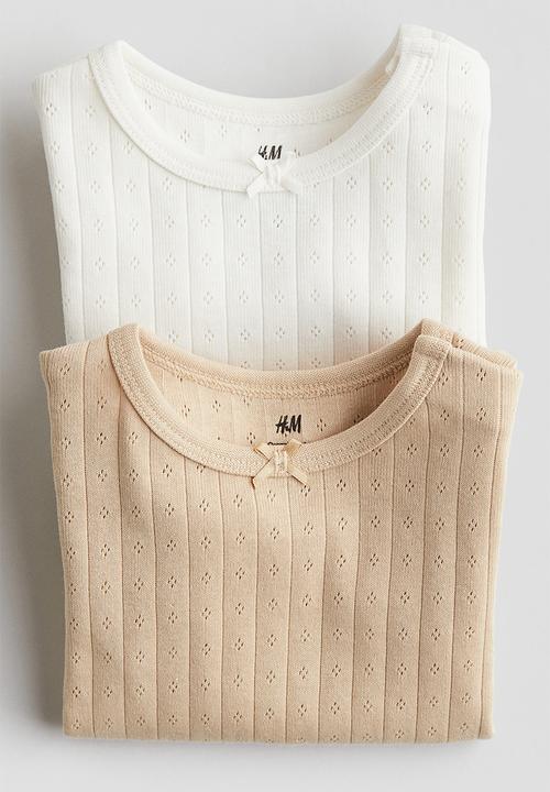 H&M - 2 pack pointelle bodysuits - white & beige