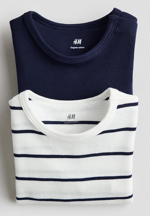 H&M - 2 pack long-sleeved bodysuits - navy blue striped