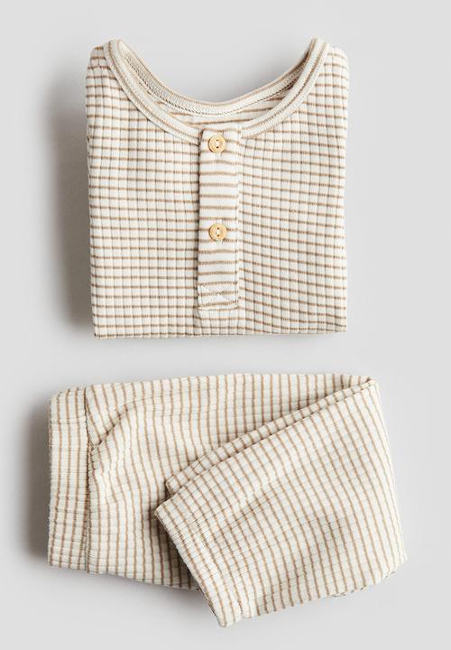 H&M - 2 piece henley bodysuit and trousers set - beige striped
