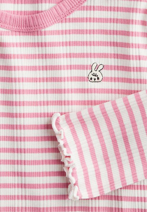 H&M - Embroidery-detail jersey top - white & pink