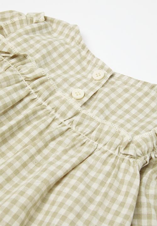 Pop Candy - Check top & short set - ecru & brown