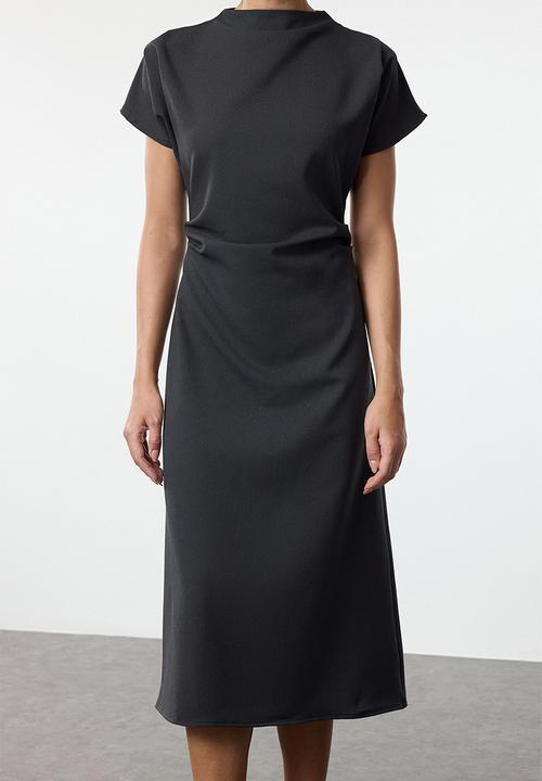 Trendyol - A-line cowl neck midi crepe woven dress  - anthracite