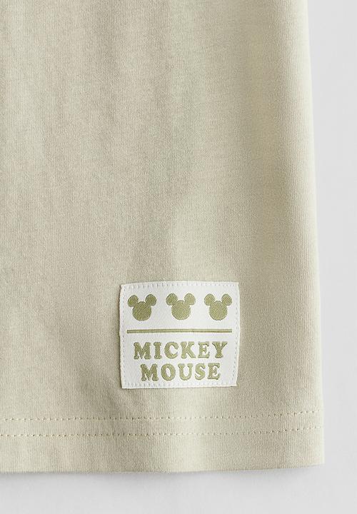 H&M - Oversized printed t-shirt - light khaki green mickey mouse