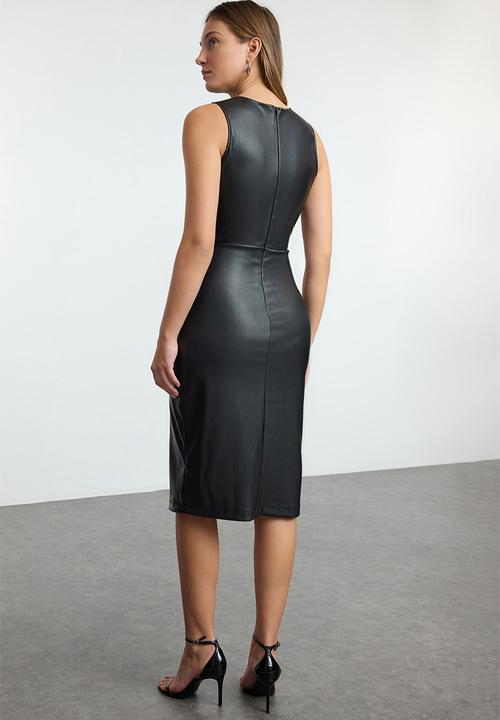 Trendyol - Wrap closure bodycone/fits on body midi knit dress  - black