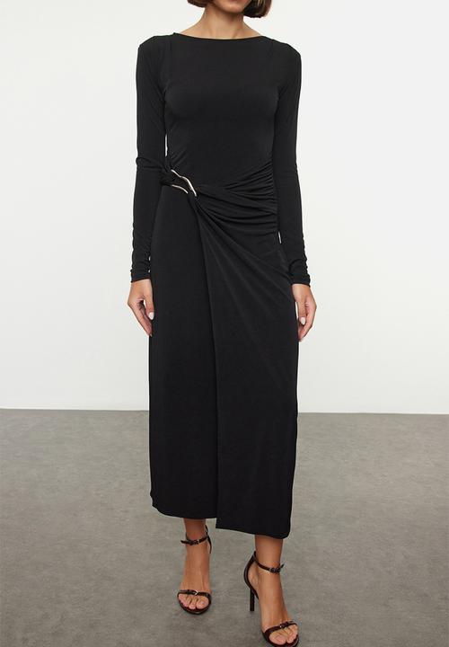 Trendyol - Accessory detail fitted maxi stretch knit dress  - black