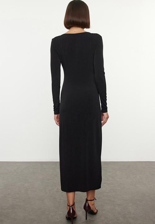 Trendyol - Accessory detail fitted maxi stretch knit dress  - black