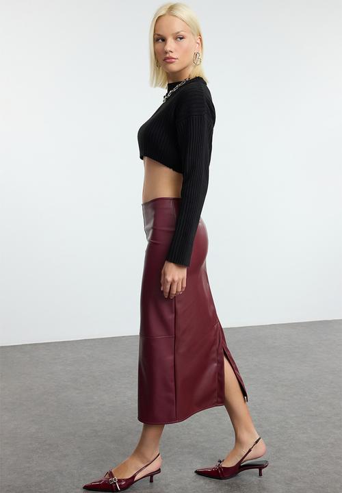 Trendyol - Red high waist pencil skirt with fitted slit  - burgundy