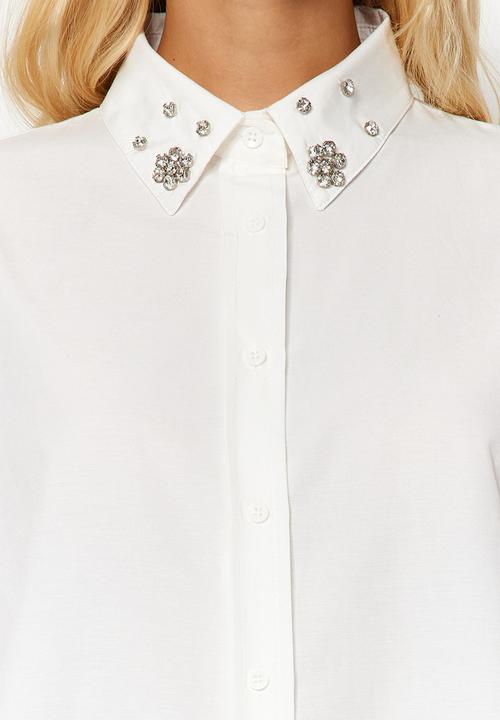 Trendyol - Collar stone detail oversize woven shirt - ecru