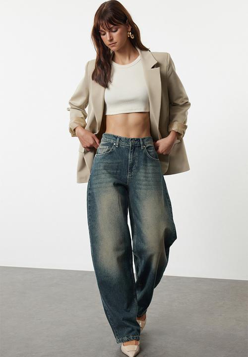 Trendyol - Blue more sustainable regular waist skater jeans  - dark blue
