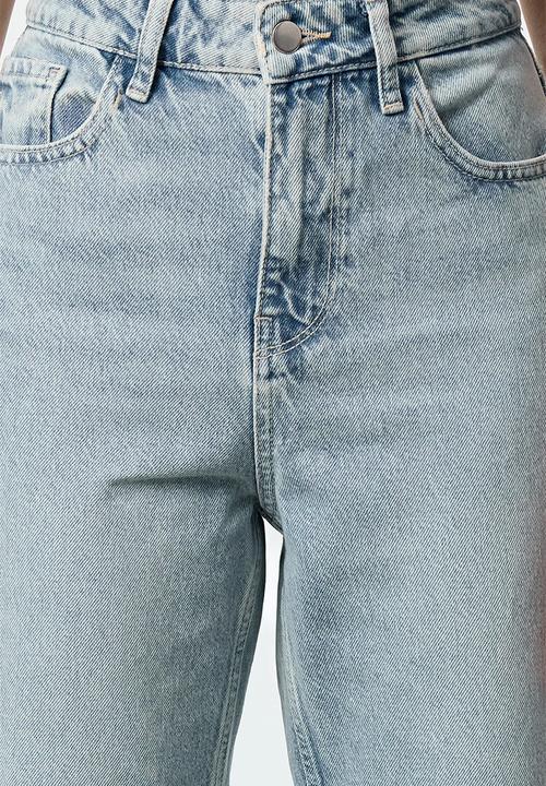 Trendyol - Blue cut-out high waist straight jeans  - light blue