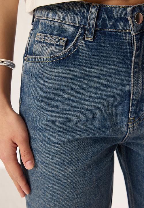 Trendyol - Leg cutout high waist straight jeans  - blue