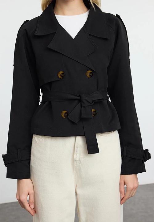 Trendyol - Water repellent regular short trench coat  - black