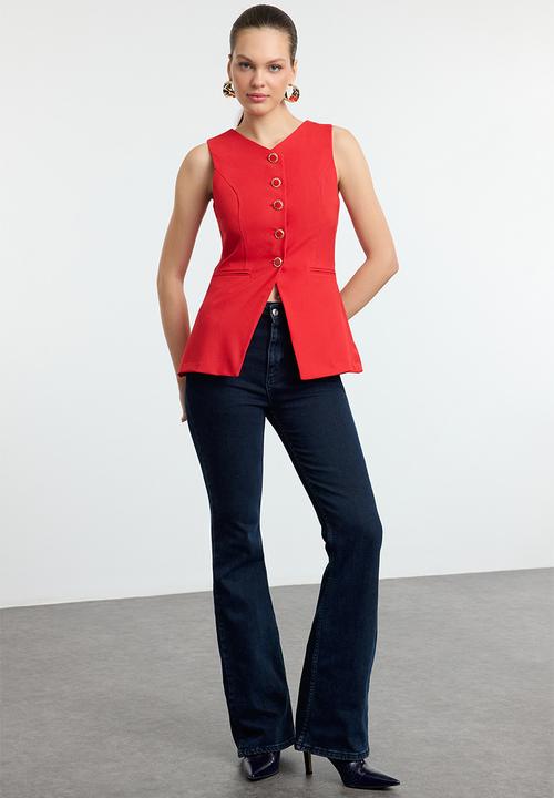 Trendyol - Fitted round collar woven vest  - red