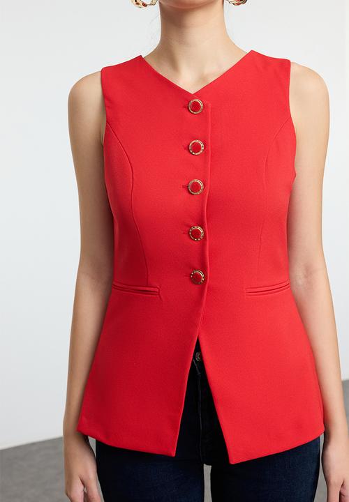 Trendyol - Fitted round collar woven vest  - red