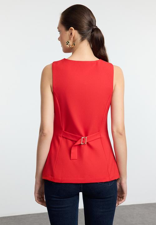 Trendyol - Fitted round collar woven vest  - red