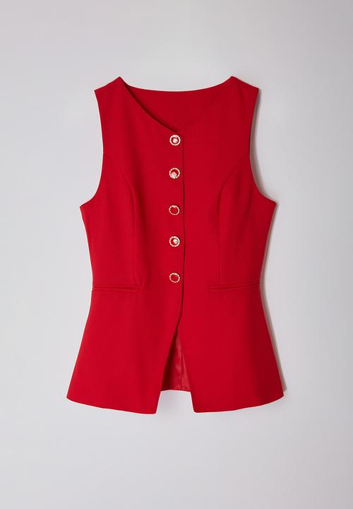 Trendyol - Fitted round collar woven vest  - red