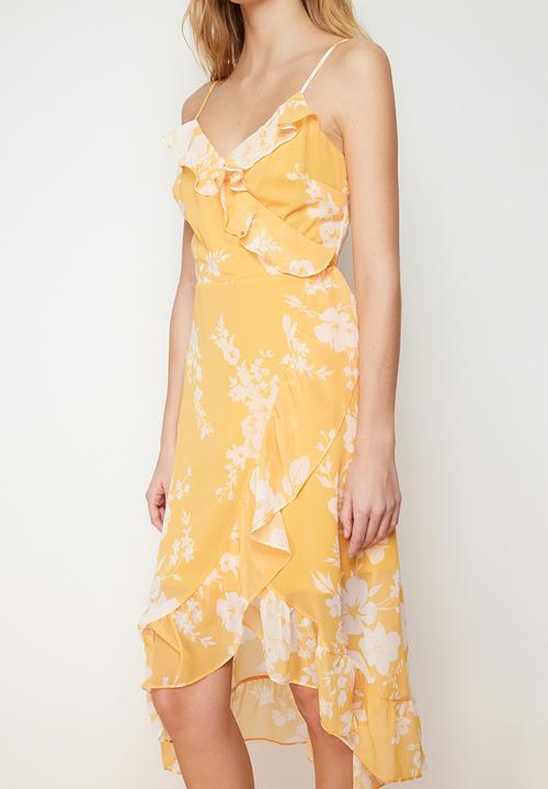Trendyol - Double breasted midi chiffon lined woven dress - yellow