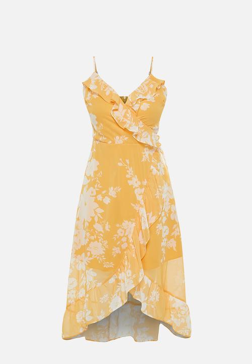 Trendyol - Double breasted midi chiffon lined woven dress - yellow