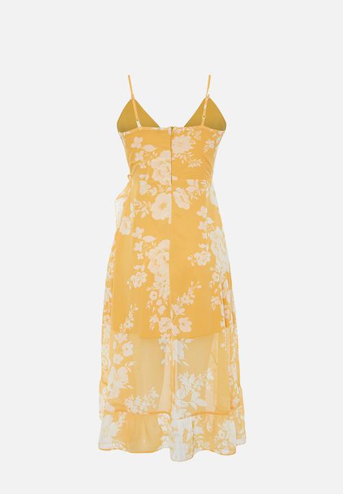 Trendyol - Double breasted midi chiffon lined woven dress - yellow