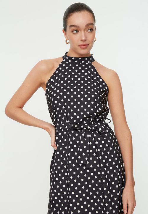 Trendyol - Belted polka dot a cut lined midi woven dress - very colorful